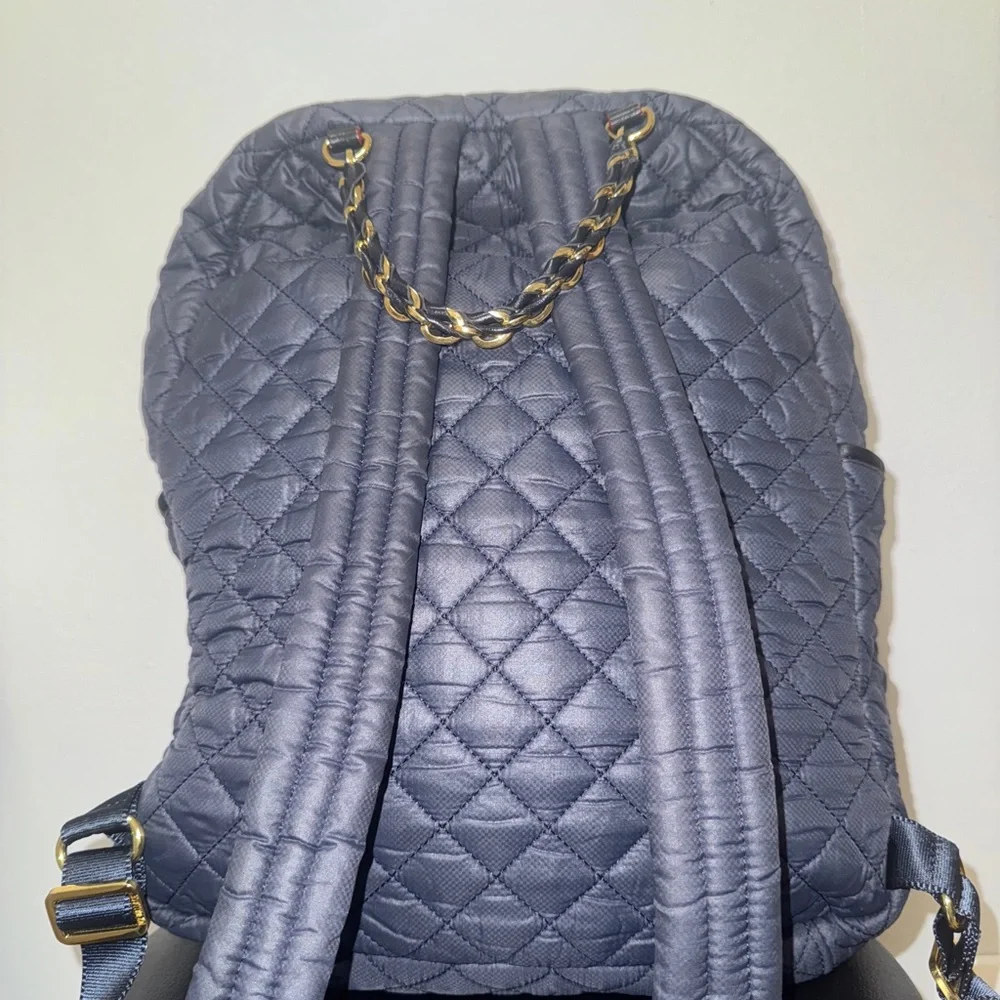 MZ Wallace Blue and Gold Quilted Backpack with Chain Accents - Picture 4 of 6